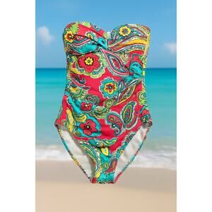 Lime Ricki Signature Bright Paisley Bandeau One Piece Swimsuit Size S